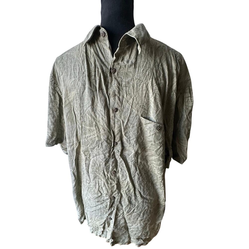 Island Shores Textured Green Aloha Button-Down Shirt
